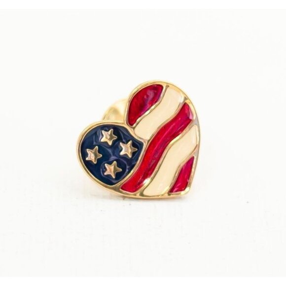 Vintage American Flag Heart Pin By Avon - A4 - Picture 1 of 2